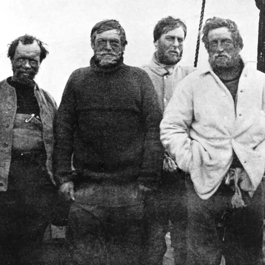 Frank Wild, Ernest Shackleton, Eric Marshall et Jameson Adams, lors de l’expédition Nimrod </p>
<p> 